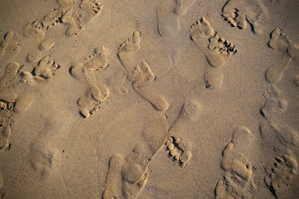 Areia do mar com muitas pegadas — Fotografia de Stock