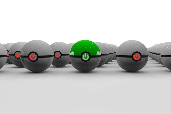 パワーボタン付きボールの3Dイラスト — ストック写真