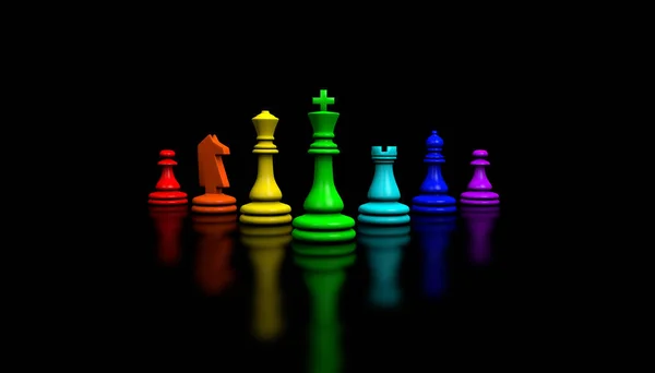 Illustration Chess Pieces Row All Colors Rainbow — Stock Photo, Image