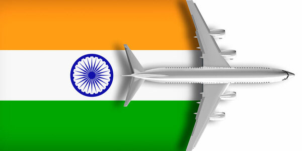 3D флаг Индии с летающим над ней самолетом
