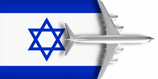Flagge Israels Mit Einem Flugzeug Das Darüber Fliegt — Stockfoto