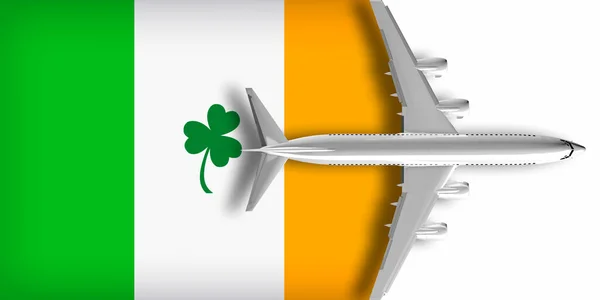 Bandeira Irlanda Com Avião Voando Sobre Ele — Fotografia de Stock