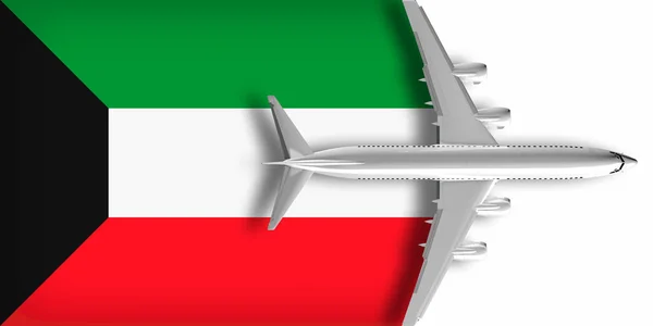 Flagge Von Kuwait Mit Einem Flugzeug Das Darüber Fliegt — Stockfoto