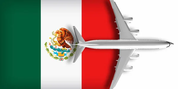 メキシコの3D旗で飛行機が上空を飛んでいます — ストック写真