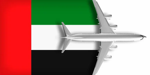 Flagge Der Vereinigten Arabischen Emirate Mit Einem Überfliegenden Flugzeug — Stockfoto