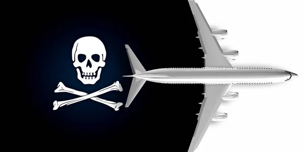 Bandeira Piratas Com Crânio Com Avião Voando Sobre Ele — Fotografia de Stock