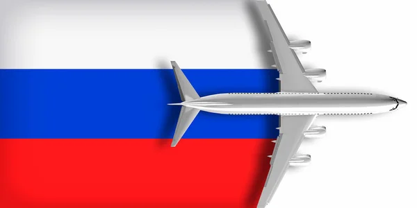 Российский Флаг Летающим Над Ним Самолетом — стоковое фото