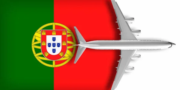 Σημαία Της Πορτογαλίας Ένα Αεροπλάνο Που Πετά Από Πάνω Της — Φωτογραφία Αρχείου