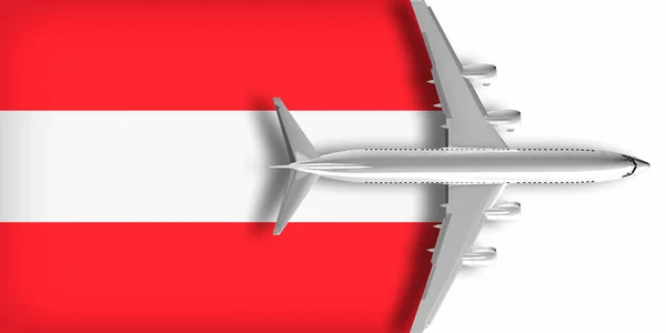 Zászló Ausztria Egy Repülőgép Repül Felette — Stock Fotó