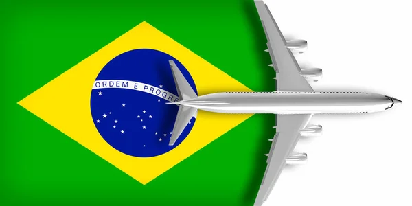 Bandiera Del Brasile Con Aeroplano Che Sorvola — Foto Stock
