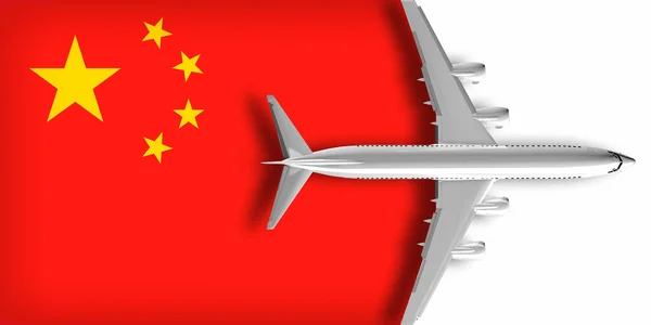 3D flag of China with an airplane flying over it