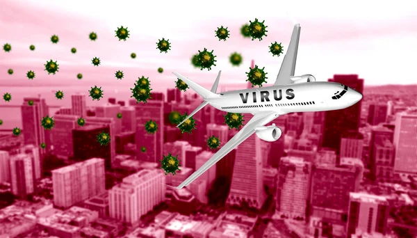 Plane Spreads Virus Bacteria Ground — Stock Photo, Image