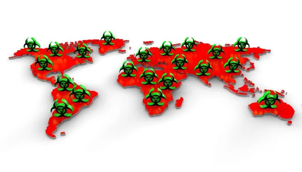 Weltkarte Mit Biohazard Zeichen — Stockfoto