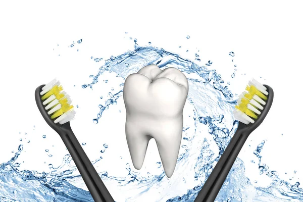 歯の3Dイラスト歯ブラシ付き — ストック写真