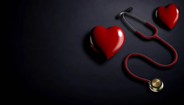 Ilustracja Stetoskop Sercem Czarnym Tle Koncepcja Medyczna — Zdjęcie stockowe