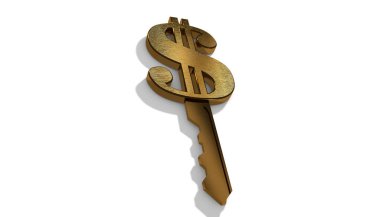 Dolar işareti şeklinde bir anahtarın 3 boyutlu illüstrasyonu