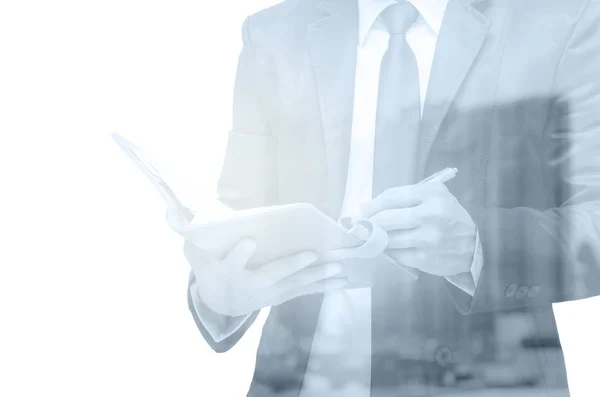 Businessman with cityscape building glass — Stock Photo, Image