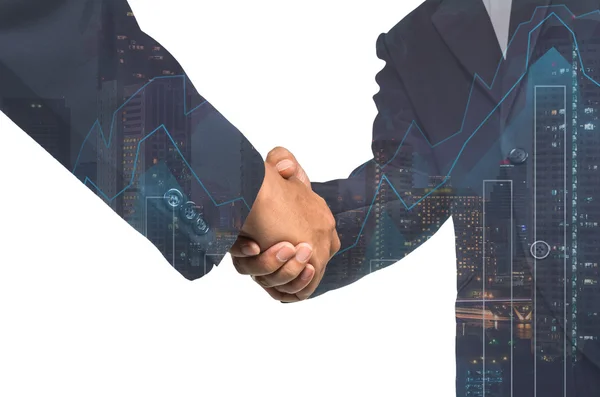Double exposure of Business handshake — Stock Photo, Image