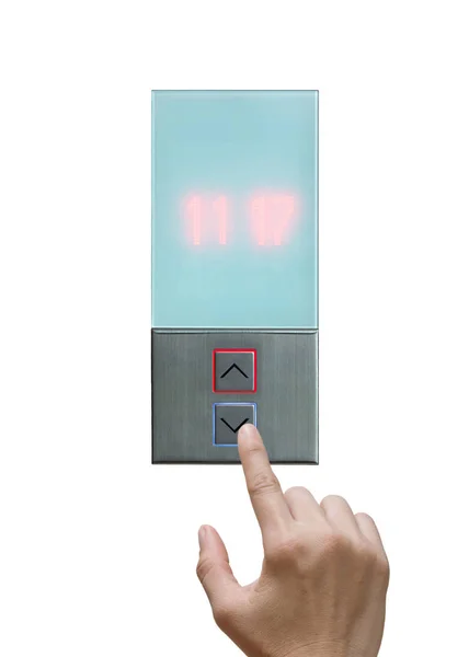 엘리베이터 버튼을 터치 하는 손 — 스톡 사진