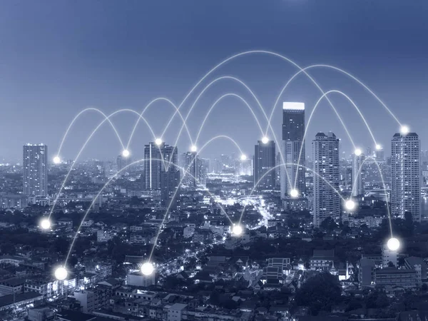 Network connection line between buildings — Stock Photo, Image