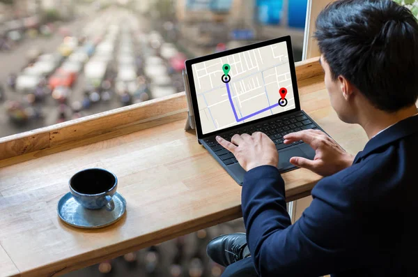 Businessman sitting and using computer — Stock Photo, Image