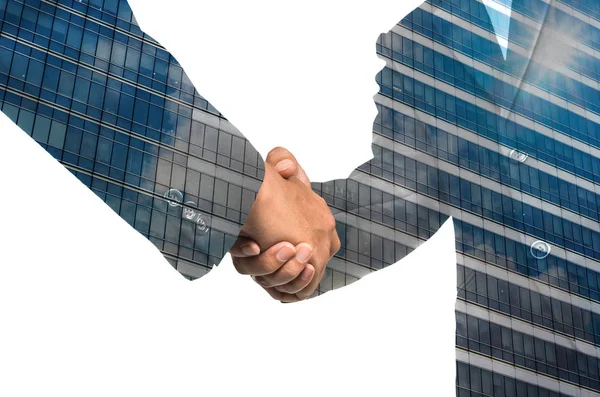 Double exposure handshake between businessmen — Stock Photo, Image