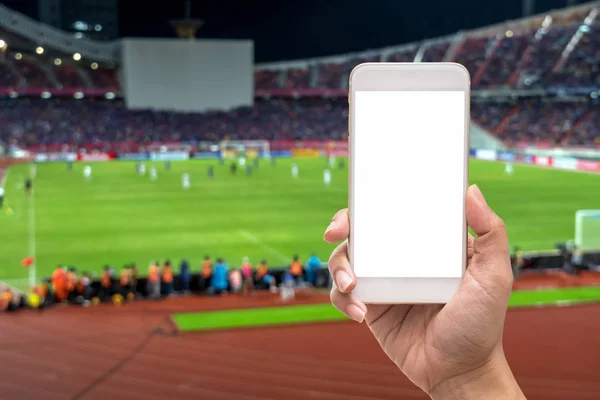 Mano celebración de teléfono inteligente móvil — Foto de Stock