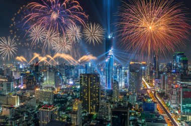 Bangkok Cityscape üstten görünüm geceleri 