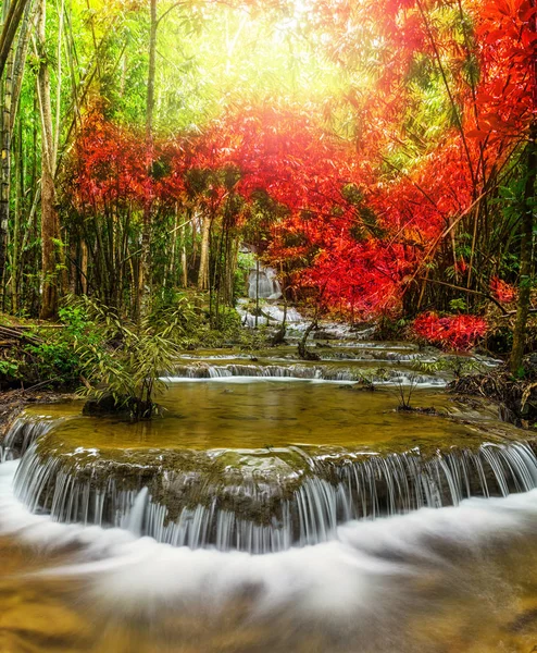 Vackra vattenfall i den djupa skogen — Stockfoto