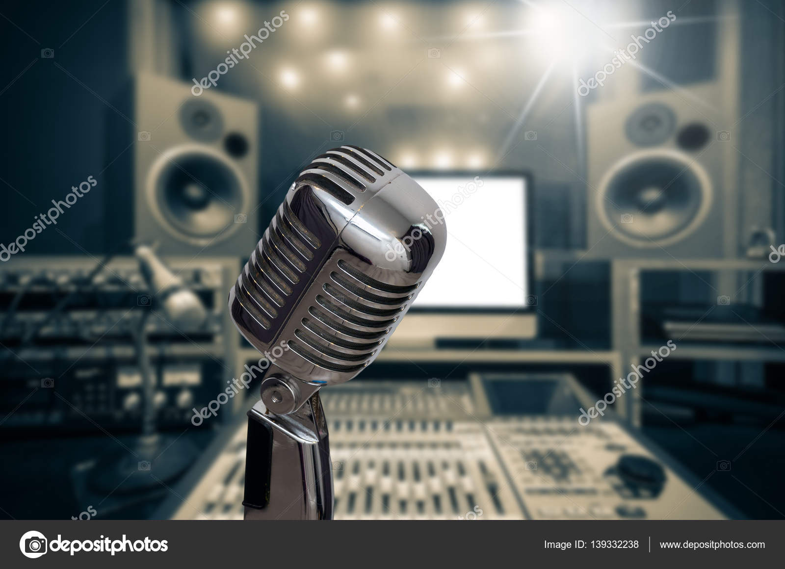 Retro microphone over blurred of music studio Stock Photo by ©Tzido  139332238