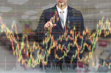 businessman pointing the stock graph clipart