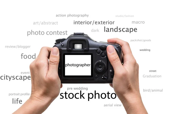 Hands holding the camera — Stock Photo, Image