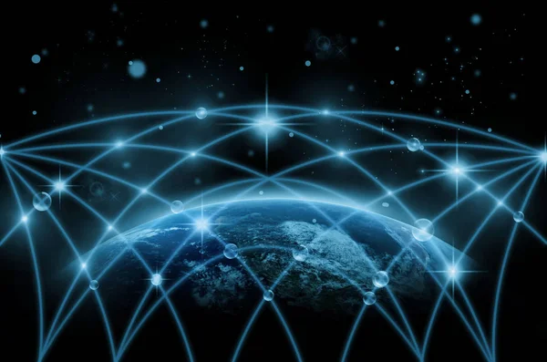 ネットワークのラインが付いている地球の一部 — ストック写真