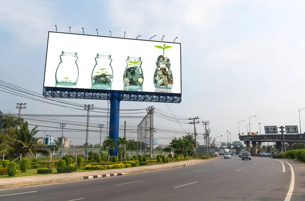 Billboard showing the mix coins and seed — Stock Photo, Image