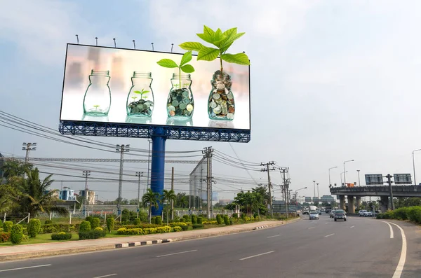 Billboard showing the mix coins and seed — Stock Photo, Image