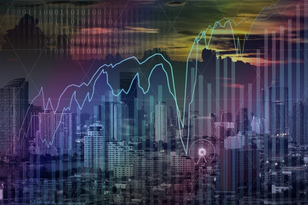 Gráfico de trading en el paisaje urbano por la noche —  Fotos de Stock