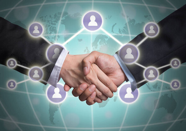 Business handshake with Social media symbol