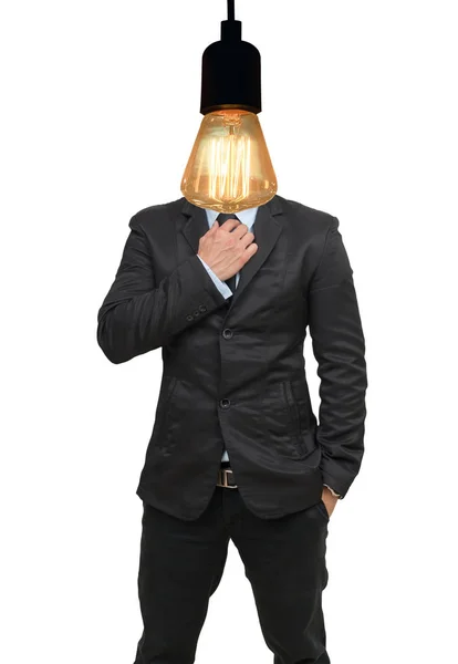 Empresário com lâmpada sobre a cabeça — Fotografia de Stock