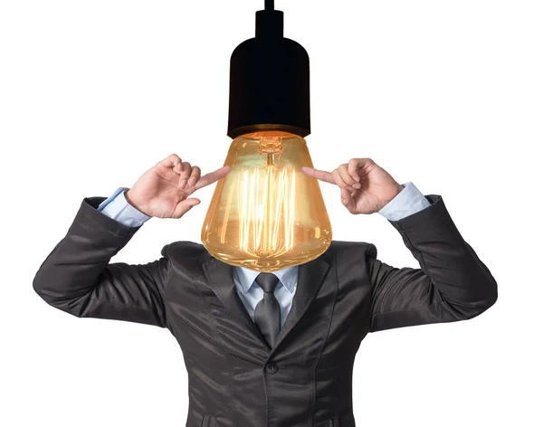 Hombre de negocios con lámpara en lugar de cabeza — Foto de Stock