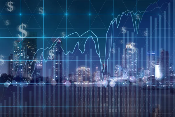 Trading wykres na panoramę miasta — Zdjęcie stockowe