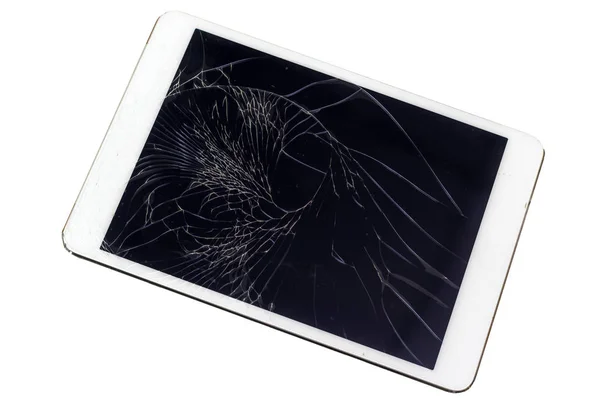 Tablet computador com tela de vidro quebrado — Fotografia de Stock