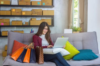 İş kadını evde çalışıyor.  