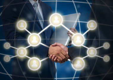 Business handshake with Social media symbol  