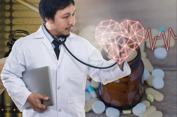 Asian Doctor laptop and stethoscope — Stock Photo, Image