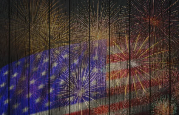 Multicolor Fireworks over flag