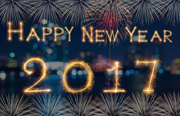 Happy new year inscription with firework — Stock Photo, Image