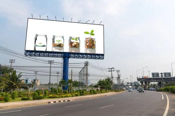 Billboard showing Gold coins and seeds — Stock Photo, Image