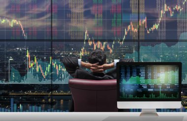 oturma ve hisse senedi Pazar bakıyor işadamı 