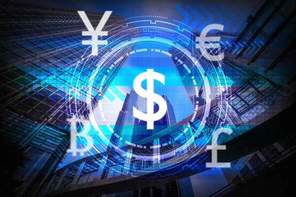 Financial symbols over abstract backround — Stock Photo, Image