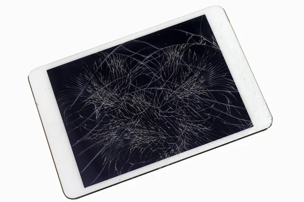 Tablet computer with broken glass — Stock Photo, Image